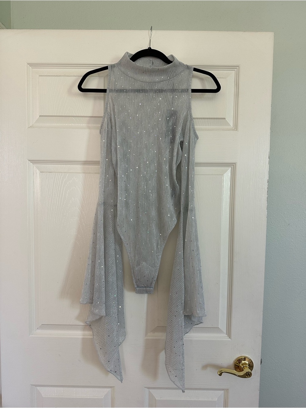 Dolls Kills Sequin Sheer Bodysuit by Club Exx with Bell Sleeves